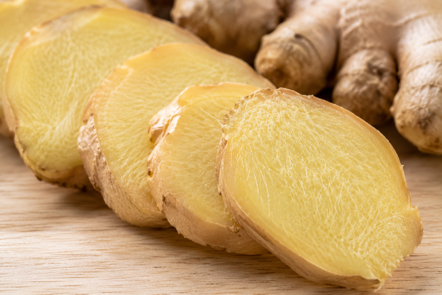 Sliced fresh ginger root