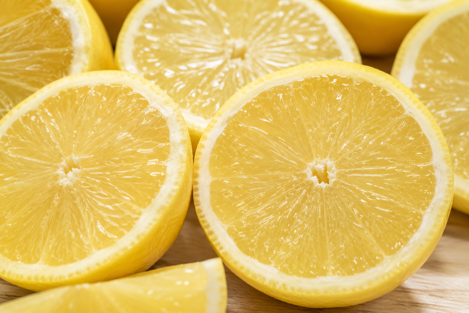 Lemon slices on a wooden board